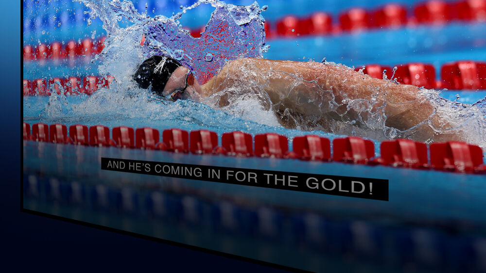 Closed Captioning on a Screen with Olympic Swimmer